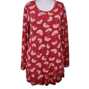 👗🌿 GUDRUN SJÖDÉN Red Ginkgo Leaf Tunic Dress | 100% Modal XL | Boho Scandi Style